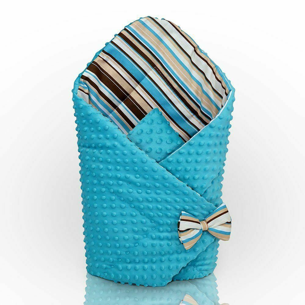 Baby Swaddle Wrap Newborn Dimple Cotton Infant Bedding Turquoise/Brown Stripes - MyHappy Baby