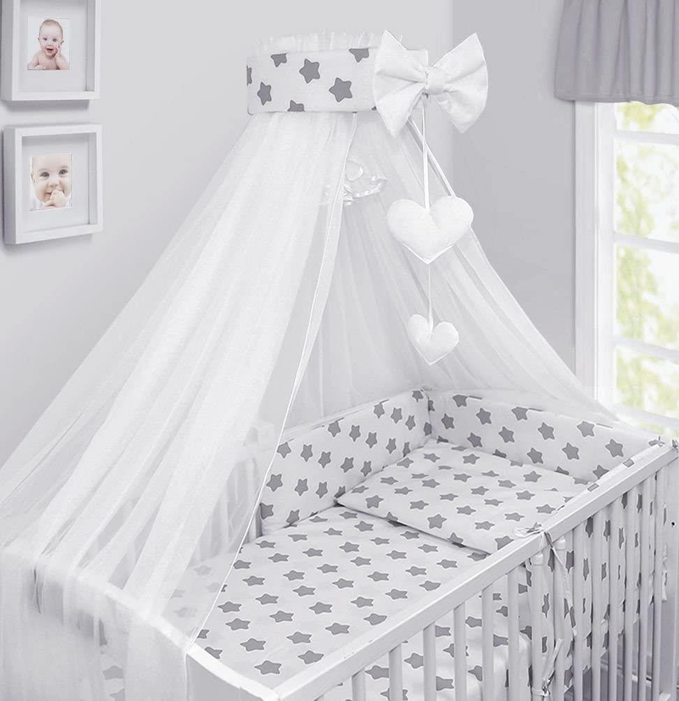 Baby bedding set Cotton Nursery 14pc 135x100 Big grey stars on white