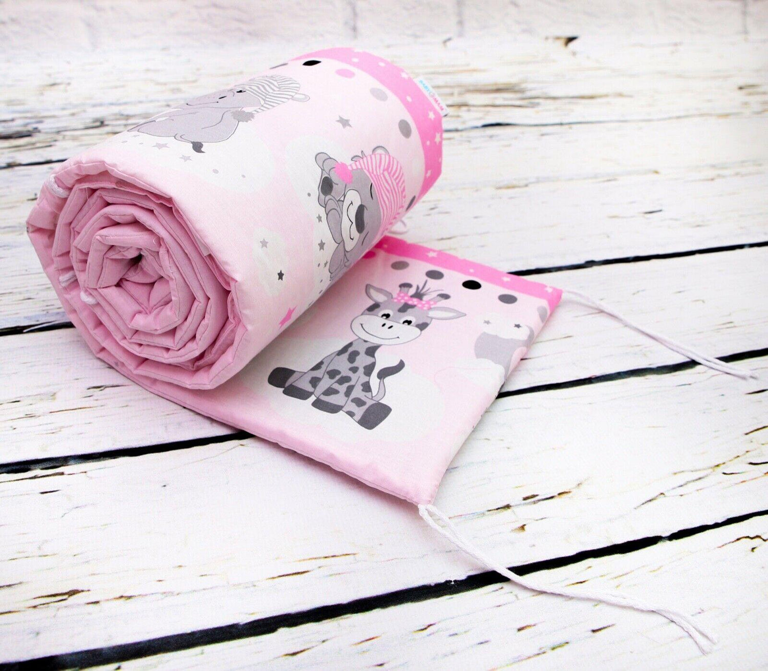 Baby Padded Bumper 180cm fit COT 100% Cotton Sweet Animals Pink