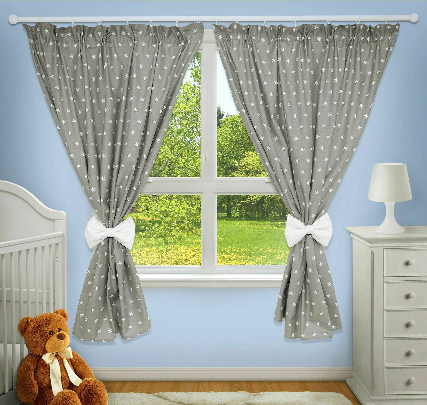 Nursery Curtains for Babies & Toddler's Bedroom Small white stars on grey