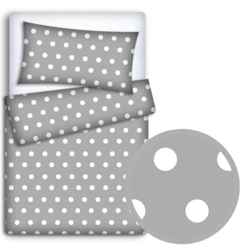 Baby 3Pc Bedding Set Pillow Duvet Bumper All-Round Fit Cotbed 140X70cm Dots Grey