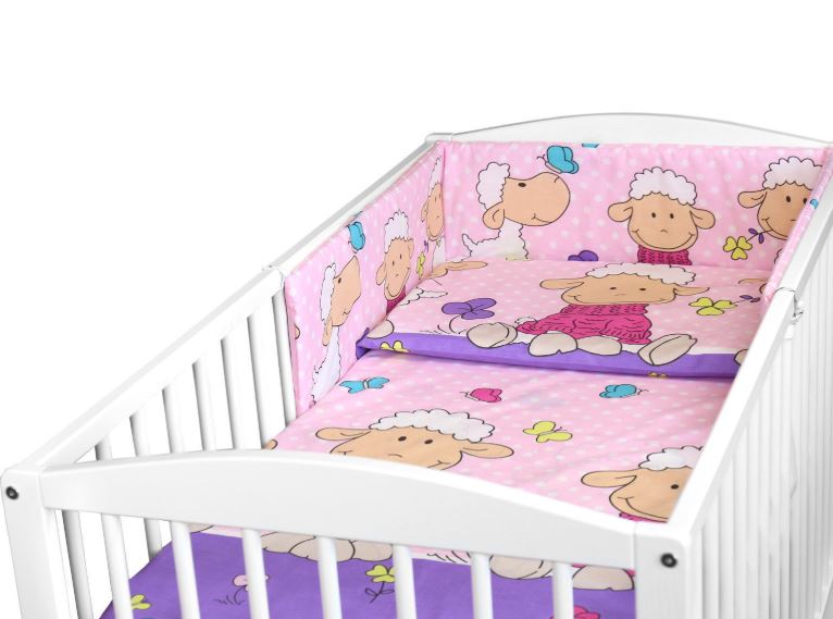 Baby 3Pc Bedding Set Pillow Duvet Bumper Fit Cotbed 140X70cm Sheep Pink