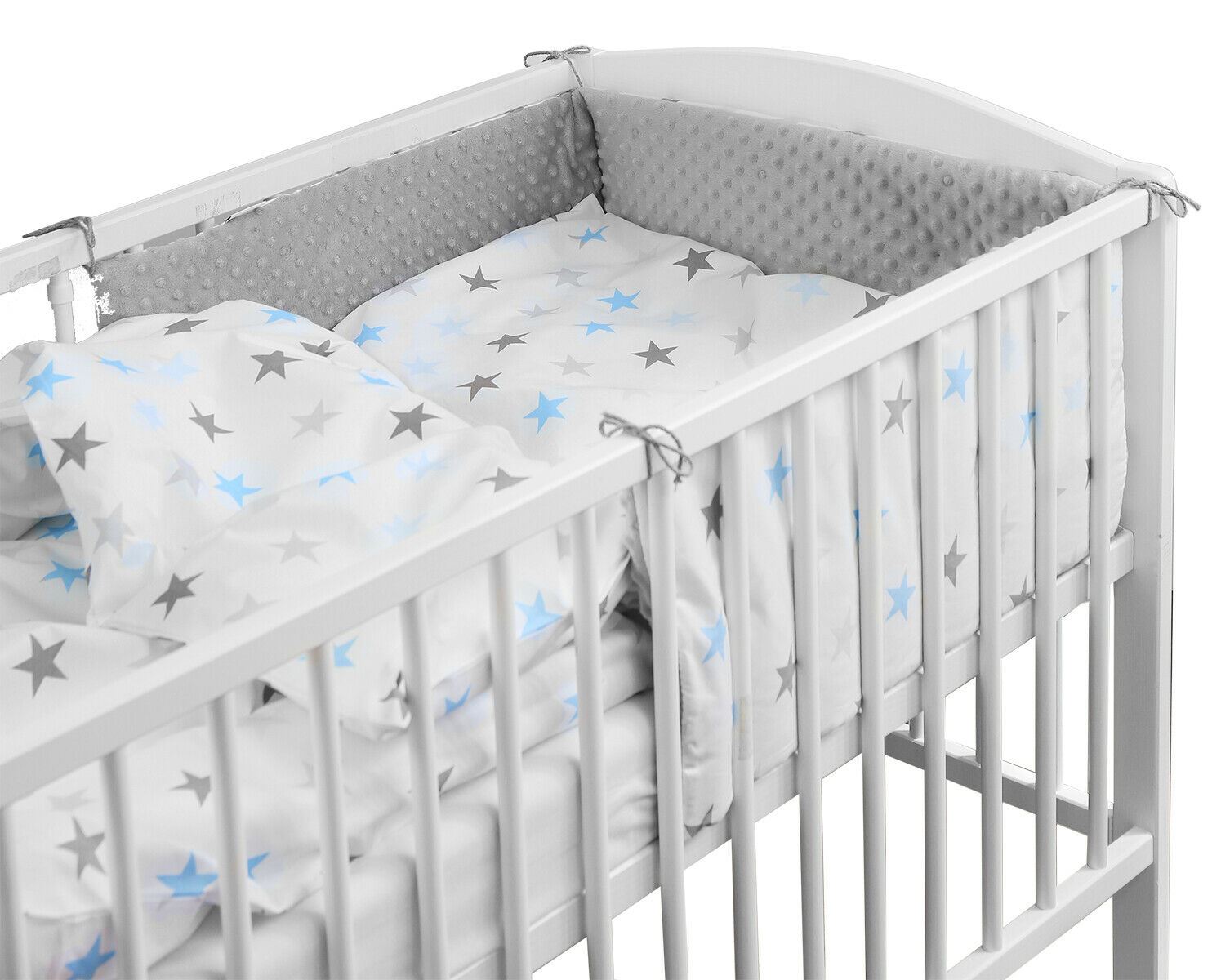 Baby dimple padded bumper 180cm straight fit COT 120x60 Grey/ Blue grey stars