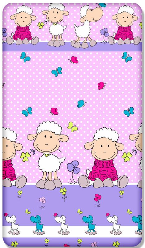 Baby Fitted Cot Bed Sheet Printed 100% Cotton Mattress 140X70cm Sheep Pink