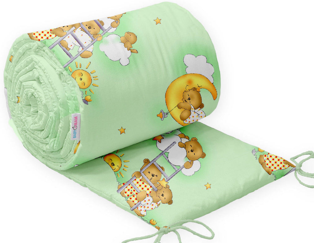 Baby Badded Bumper 180cm Fit Cot 100% Cotton Ladder Green
