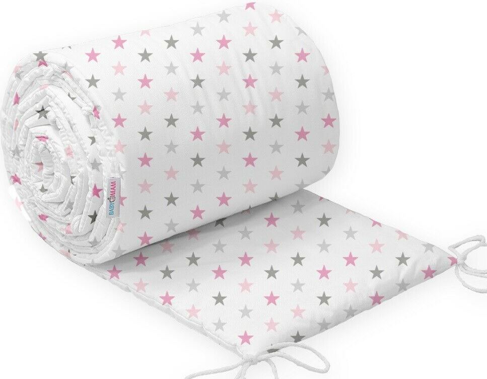 Baby 6Pc Bedding Set Pillow Duvet Quilt Sheet Bumper Fit Cotbed 140x70cm Grey Pink Stars
