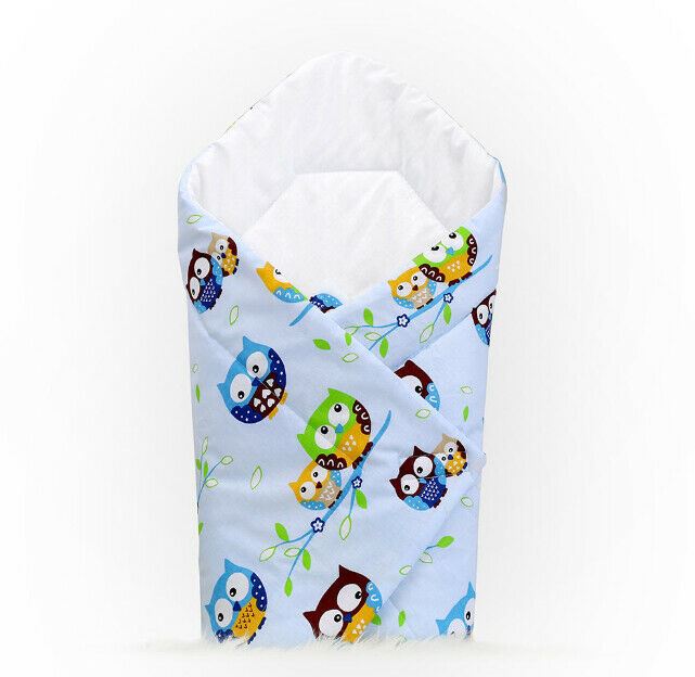 Baby Swaddle Wrap Newborn Bedding Blanket 100% Cotton Sleeping Bag Owls Blue