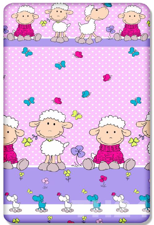 Baby Fitted Cot Sheet Printed Design 100% Cotton Mattress 120X60 cm Sheep Pink