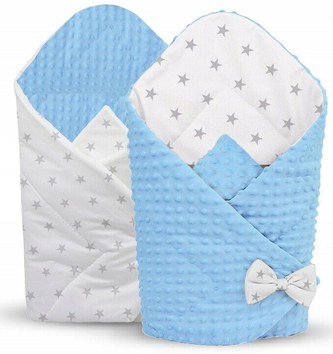 Baby Swaddle Wrap Newborn Dimple Cotton Infant Bedding Blue/ Small Stars On White