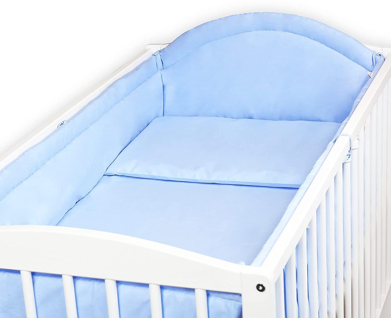 Baby 5Pc Bedding Set Pillow Duvet Quilt All-Round Bumper Fit Cotbed 140X70cm Blue - MyHappy Baby