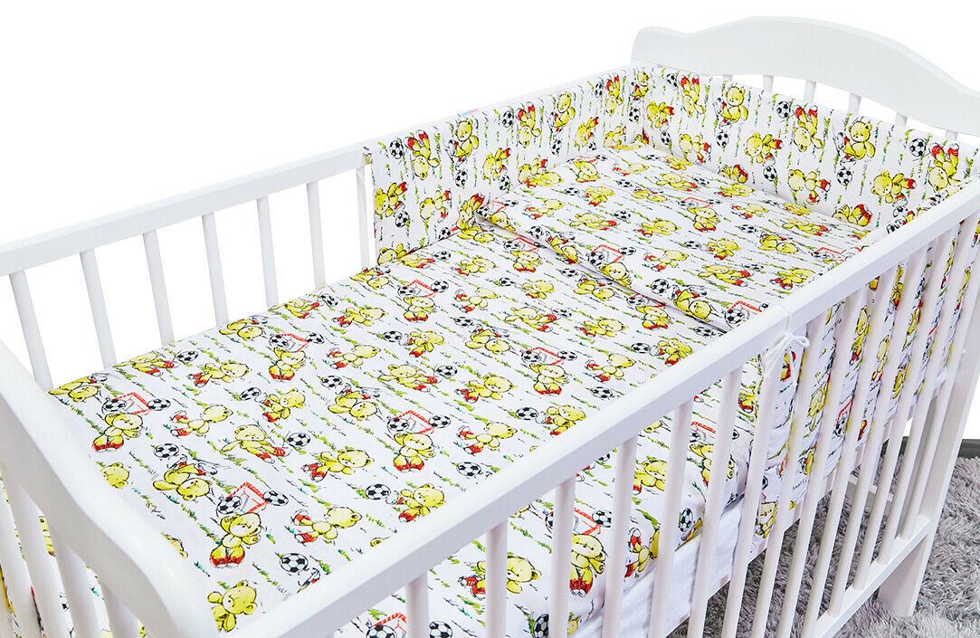 Baby 5Pc Bedding Set Pillow Duvet Bumper Fit Cotbed 140x70cm Football Teddy Bear