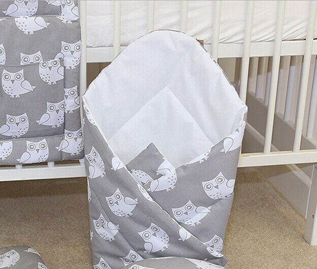 Baby Swaddle Wrap Newborn Bedding Blanket 100% Cotton Sleeping Bag Owls Grey