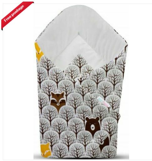 Baby Swaddle Wrap Newborn Bedding Blanket 100% Cotton Sleeping Bag Fox In Forest Grey