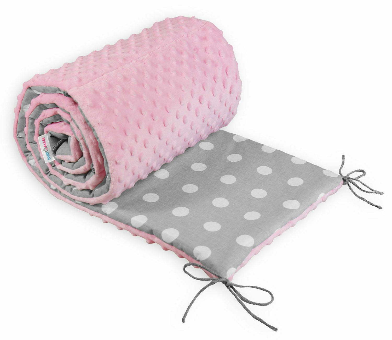 Baby dimple padded bumper 180cm straight fit COT 120x60 Pink/ Dots grey