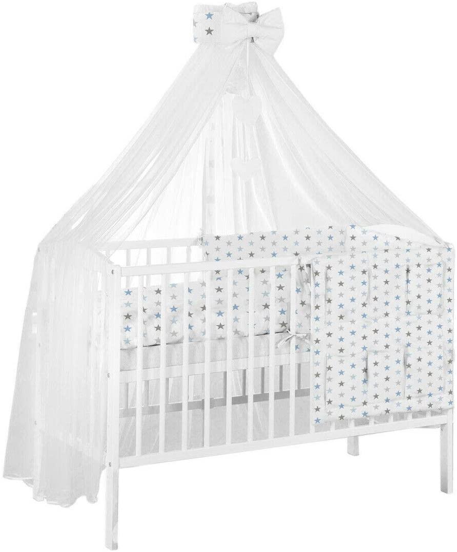 Baby bedding set 10pc fit cot bed 140x70cm - Grey blue stars