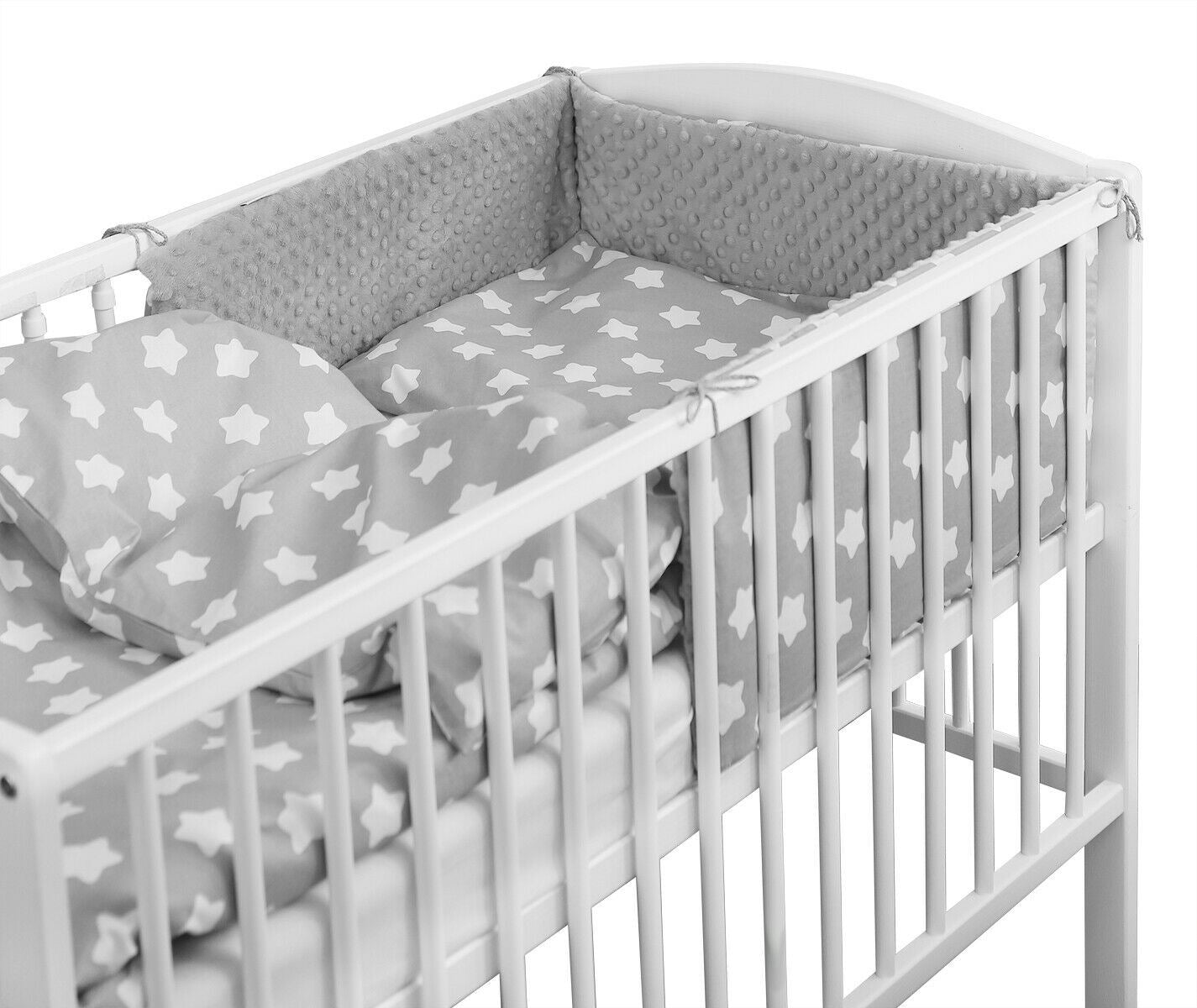 Baby Dimple Cot Liner 180cm Straight fit COT 120x60cm Grey/ Big White Stars On Grey