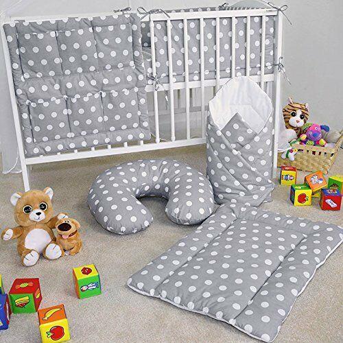 Baby bedding set Cotton Nursery 14pc to Fit Cot 120x60cm Dots Grey - MyHappy Baby