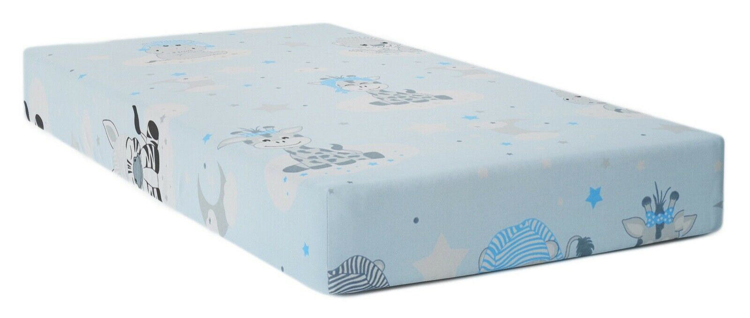 Baby Fitted Cot Bed Sheet Printed 100% Cotton Mattress 140X70cm Sweet Animals Blue