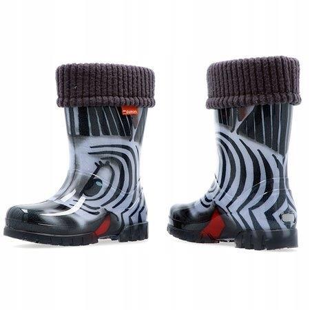 Wellies Kids Rain Snow Boots Removable Inner Lining Socks Wellington Zebra Black