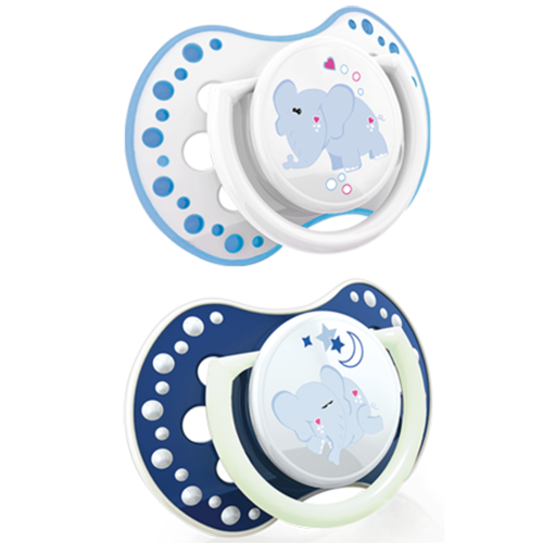 Lovi 2X Silicone Dynamic Soother Dummy Pacifier 3-6 M Day&Night Elephant Blue