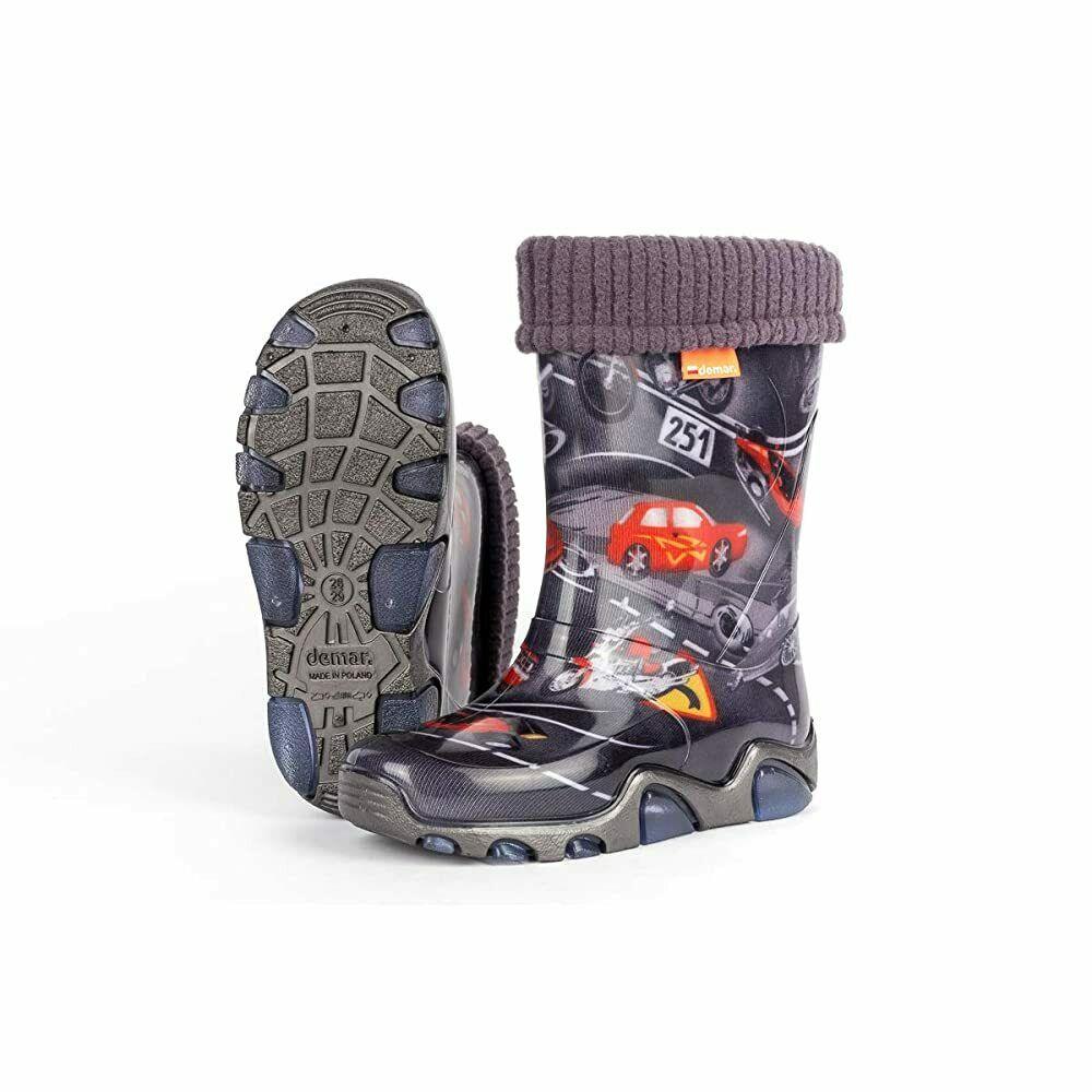 Wellies Kids Rain Snow Boots Removable Inner Lining Socks Wellington Cars
