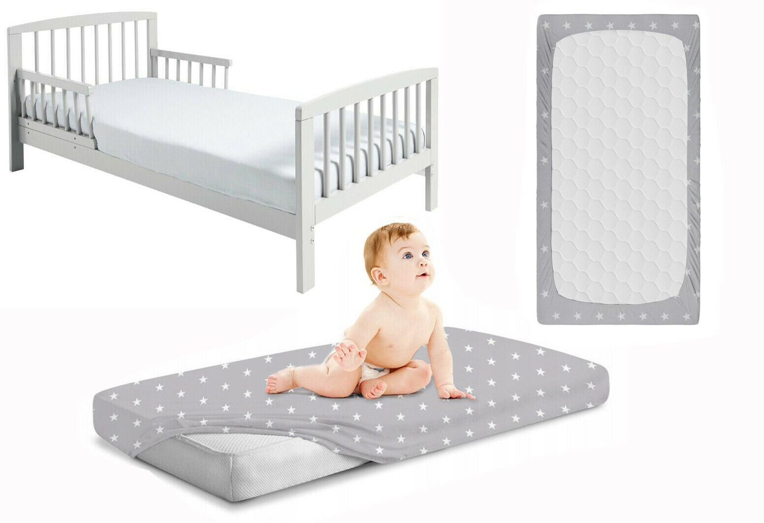 2-pack soft fitted sheet jersey stretchy cotton fit Junior bed 160/80cm Small stars with grey