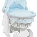 Baby Full Bedding Set With Hood To Fit Wicker Moses Basket Cotton Blue