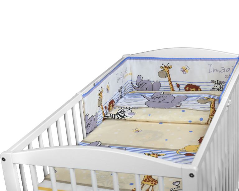 Baby 5Pc Bedding Set Pillow Duvet Bumper Fit Cotbed 140x70cm Safari Blue