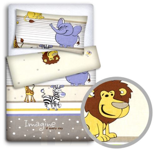 Baby 4Pc Bedding Set Pillow Duvet Quilt Fit Cotbed 140x70cm Safari Beige