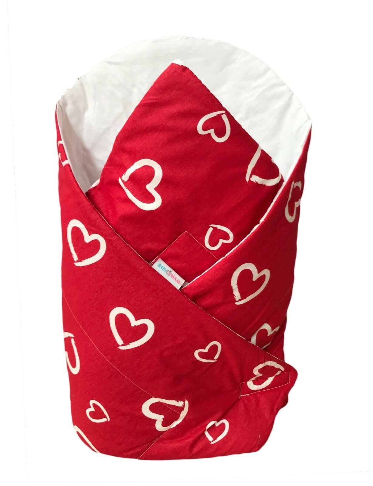 Baby Swaddle Wrap Newborn Bedding Blanket 100% Cotton Sleeping Bag White Hearts On Red - MyHappy Baby