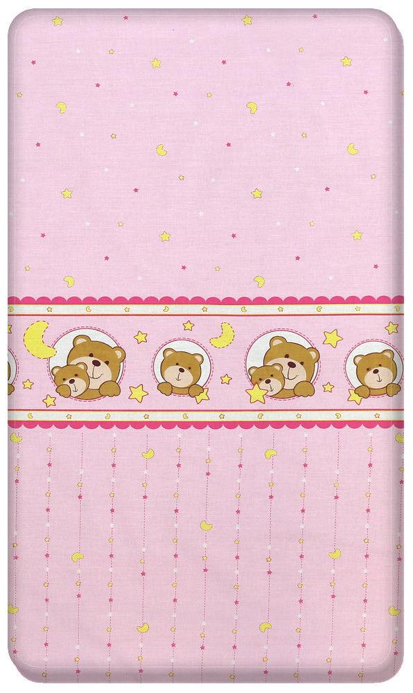 100% cotton fitted sheet printed design for baby crib 90x40cm Teddy window pink