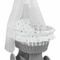 Grey Wicker Wheels Moses Basket Baby+Full Bedding Set Blue grey stars