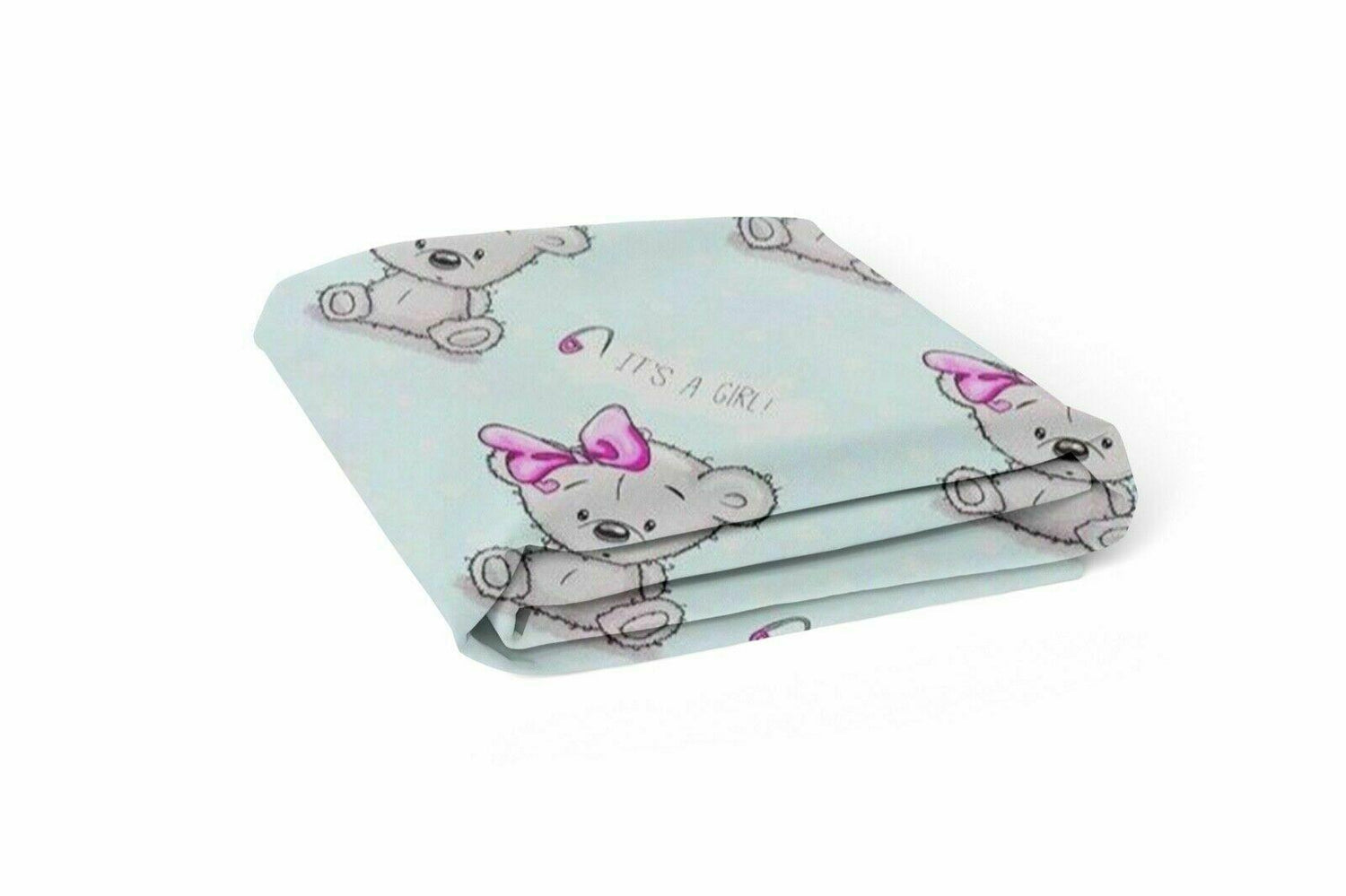 Baby Fitted Junior Bed Sheet Printed 100% Cotton Mattress 160X70cm Teddy Girl Mint
