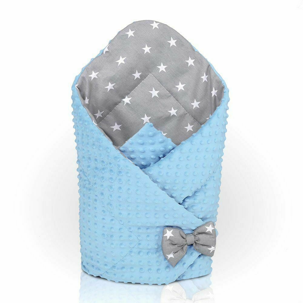 Baby Swaddle Wrap Newborn Dimple Cotton Infant Bedding Blue/ Small Stars On Grey