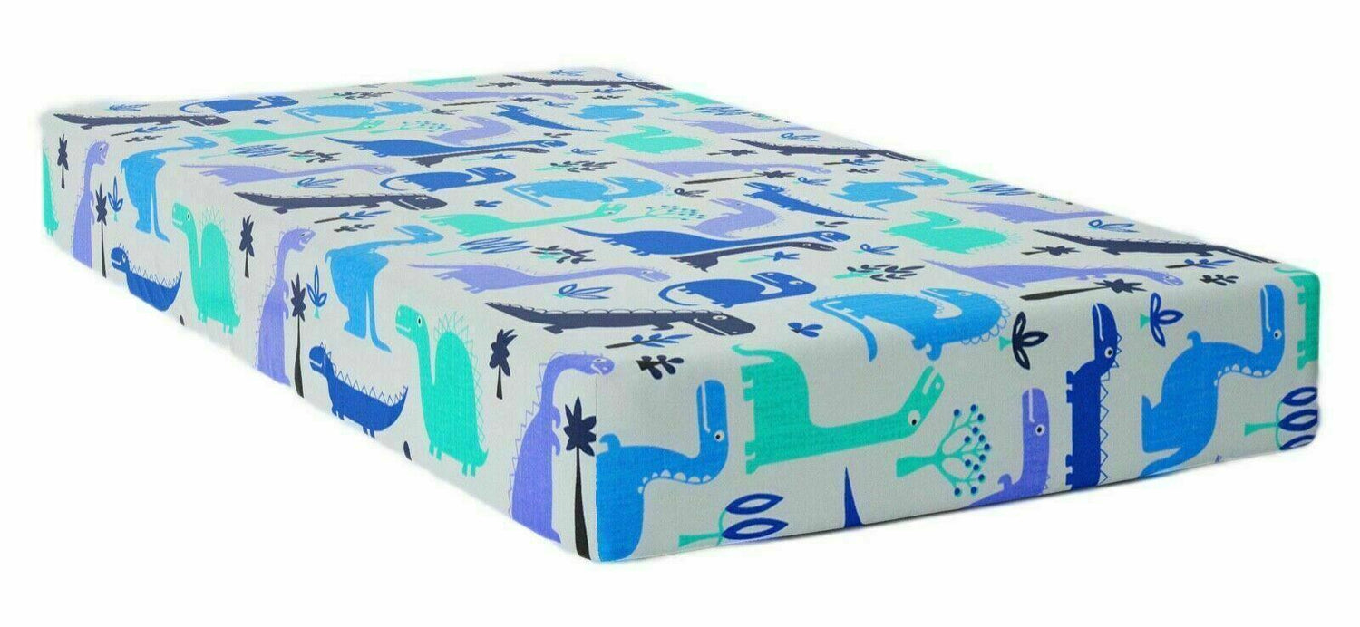 Baby Fitted Junior Bed Sheet Printed 100% Cotton Mattress 160X70cm Dinosaurs Blue