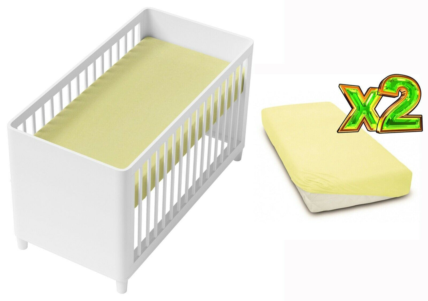 2-pack soft fitted sheet jersey stretchy cotton fit Crib/Cradle 90x40 Yellow