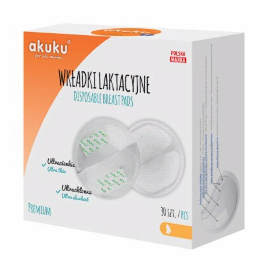 30 Ultra Thin Breastfeeding Nursing Cotton Disposable Comfort Breast Pads AKUKU