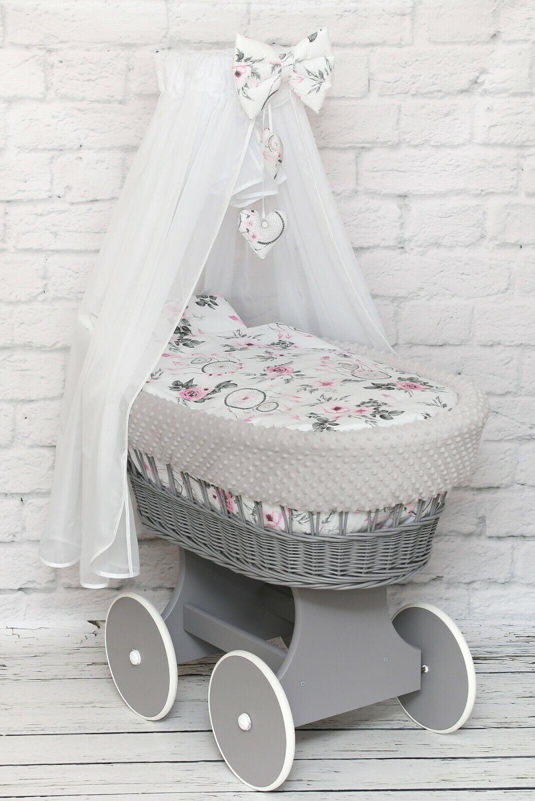 Moses Wicker Basket Full Set Bedding Set Canopy Grey/Dream catcher- grey dimple