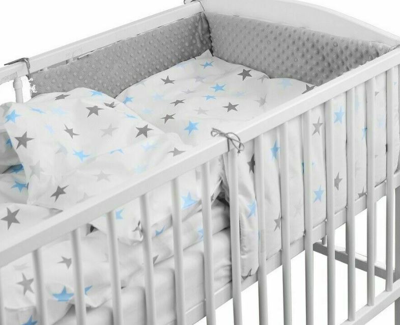 Baby 6Pc Dimple Bedding Set Pillow Duvet Quilt Sheet Bumper Fit Cotbed 140X70cm Dimple Grey/ Grey Blue Stars