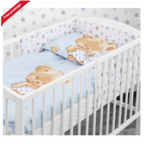 Baby Bedding Bumper 190 cm Half Cot Bed Big Teddy Bear Blue