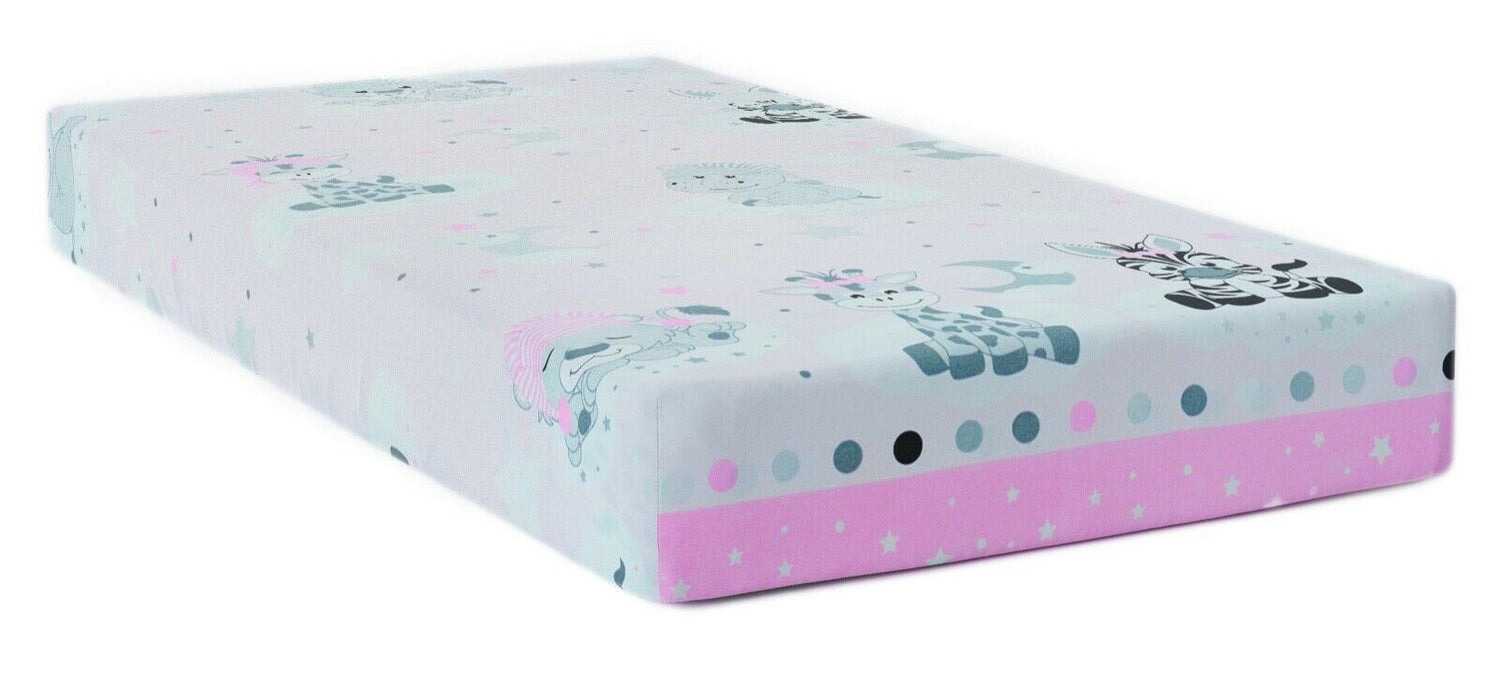 Baby Fitted Cot Bed Sheet Printed 100% Cotton Mattress 140X70cm Sweet Animals Pink