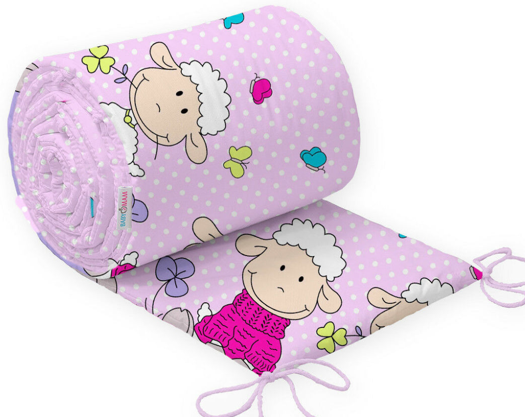Baby Badded Bumper 180cm fit Cot 100% Cotton Sheep Pink