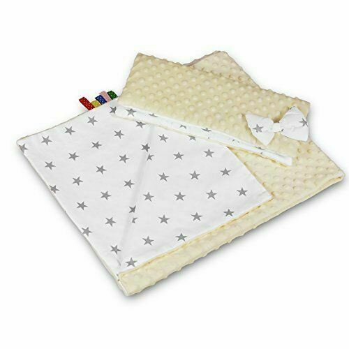 Warm Baby Blanket Dimple Cotton Quilt Pillow Double Sided 100X75cm Cream- Small Grey Stars On White