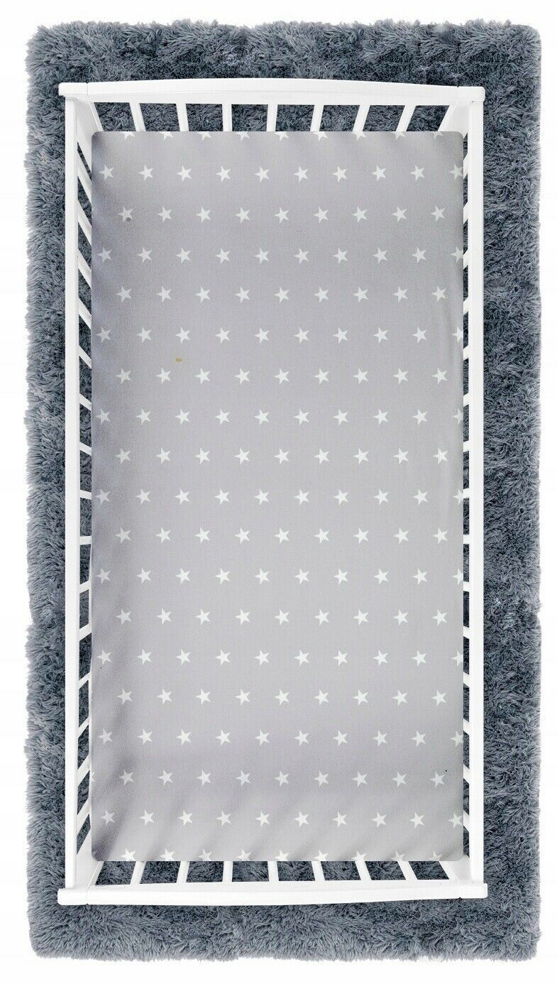Super Soft Fitted Sheet Jersey Stretchy Cotton Fit Cot 120/60cm Small Stars With Grey
