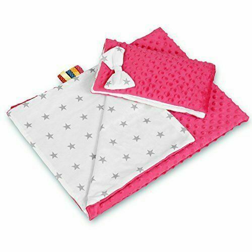 Warm Baby Blanket Dimple Cotton Quilt Pillow 100X75cm Pink - Small Grey Stars