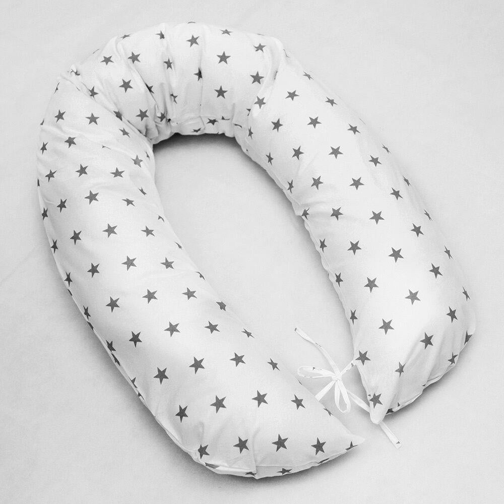 Large Brestfeeding Pillow Cover Baby Pregnancy Maternity 170cm Small Grey Stars On White