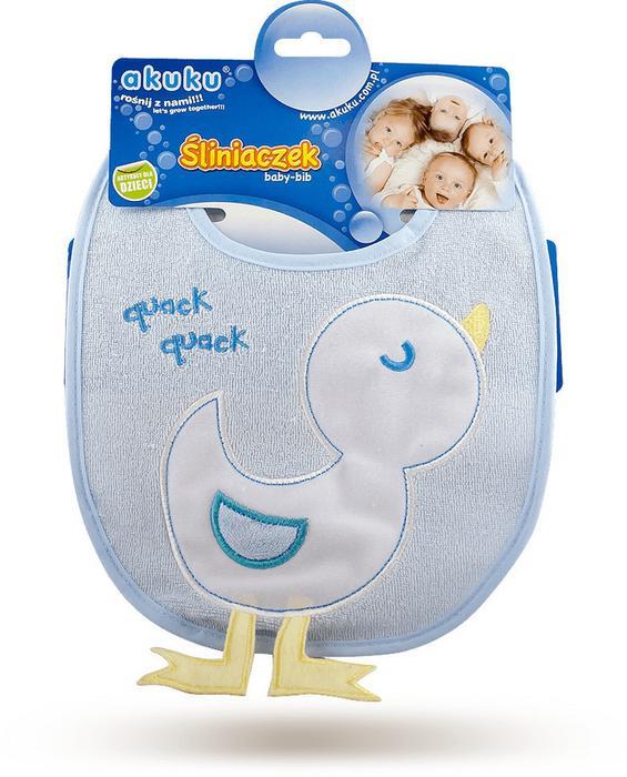 Baby Feeding Bib Fasten Soft Squeaky Terry Waterproof 20 X 16 cm Akuku Duck