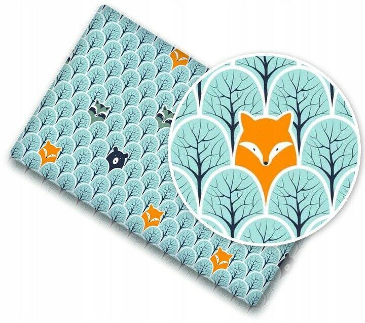 Baby Fitted Cot Bed Sheet Printed 100% Cotton Mattress 140X70cm Fox In Forest Turquoise