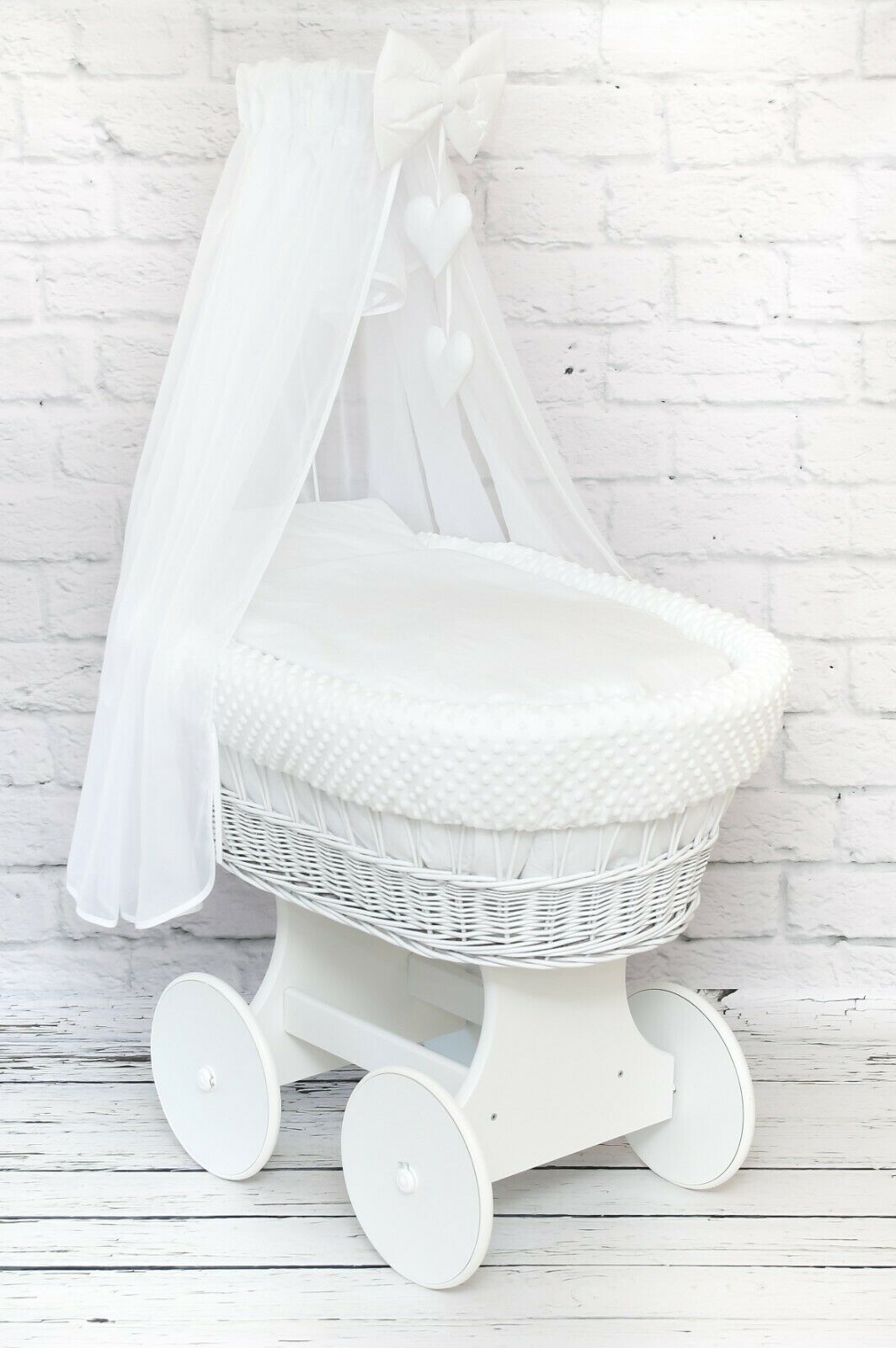 Full Bedding Set With Canopy To Fit Wicker Moses Basket Dimple White