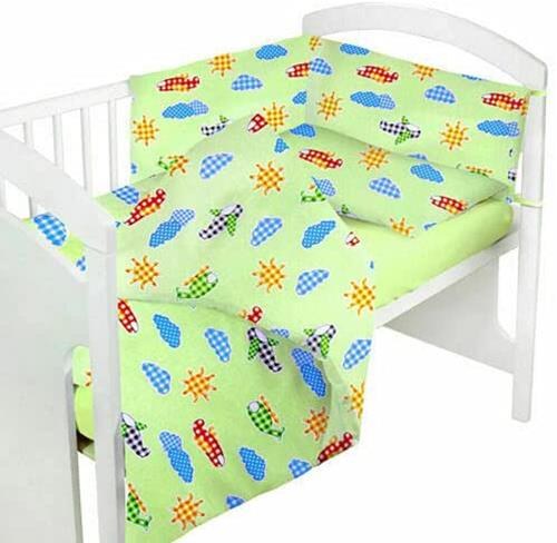 Baby 6Pc Bedding Set Pillow Duvet Quilt Sheet Bumper Fit Cotbed 140x70cm Planes Green